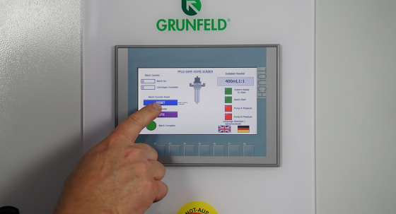 touchscreen control of PFU variable ratio variable cartridge size filling machine